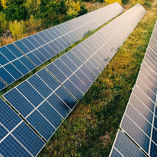 lush green fields with insalled open-air solar panels